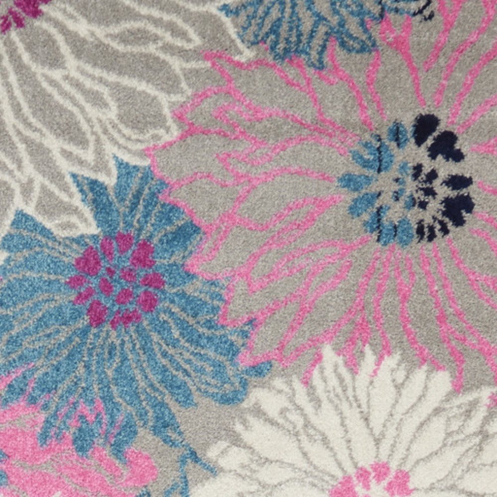 7' X 10' Gray And Pink Floral Area Rug