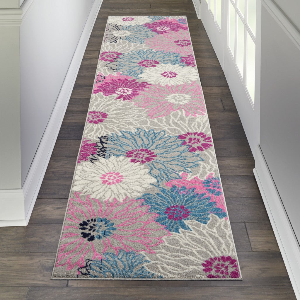 5' X 7' Gray Floral Dhurrie Area Rug