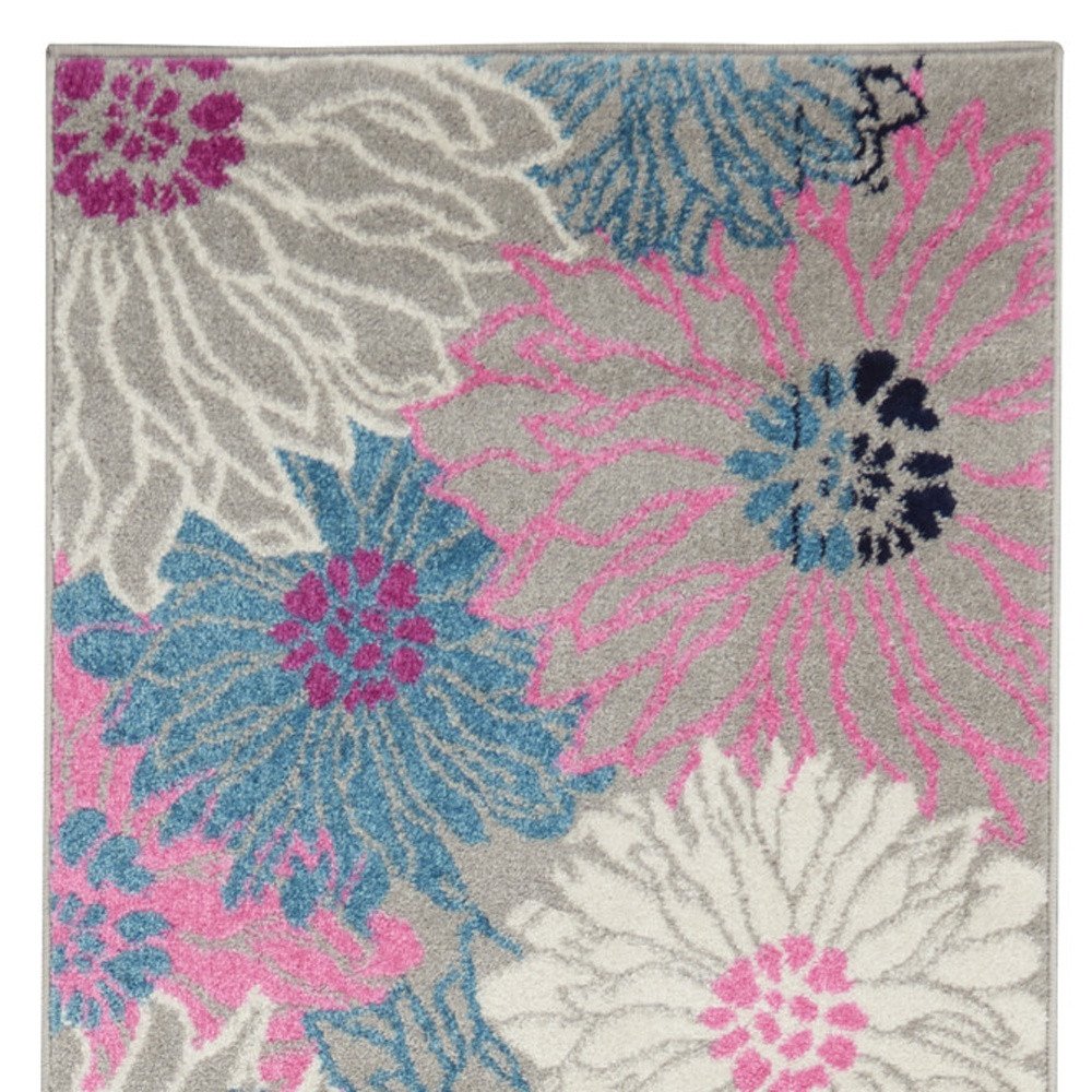 7' X 10' Gray And Pink Floral Area Rug