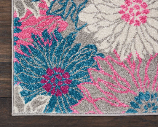 4' X 6' Gray Floral Dhurrie Area Rug