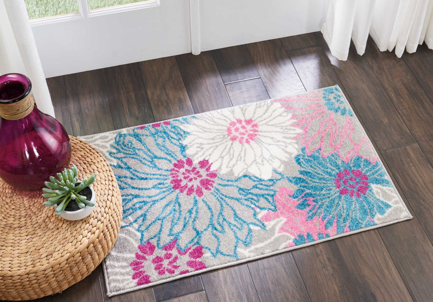 5' X 7' Gray Floral Dhurrie Area Rug