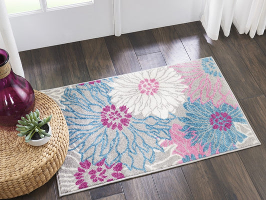 4' X 6' Gray Floral Dhurrie Area Rug