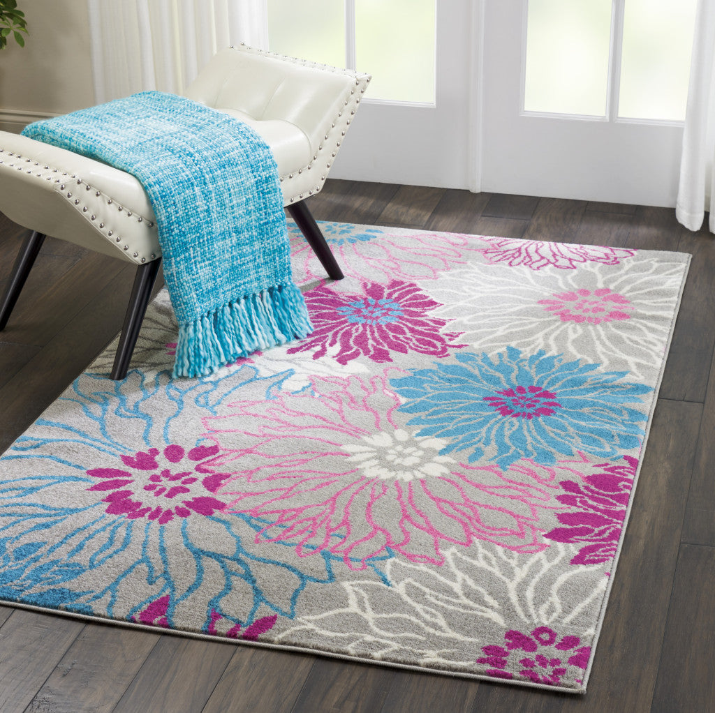 7' X 10' Gray Floral Dhurrie Area Rug