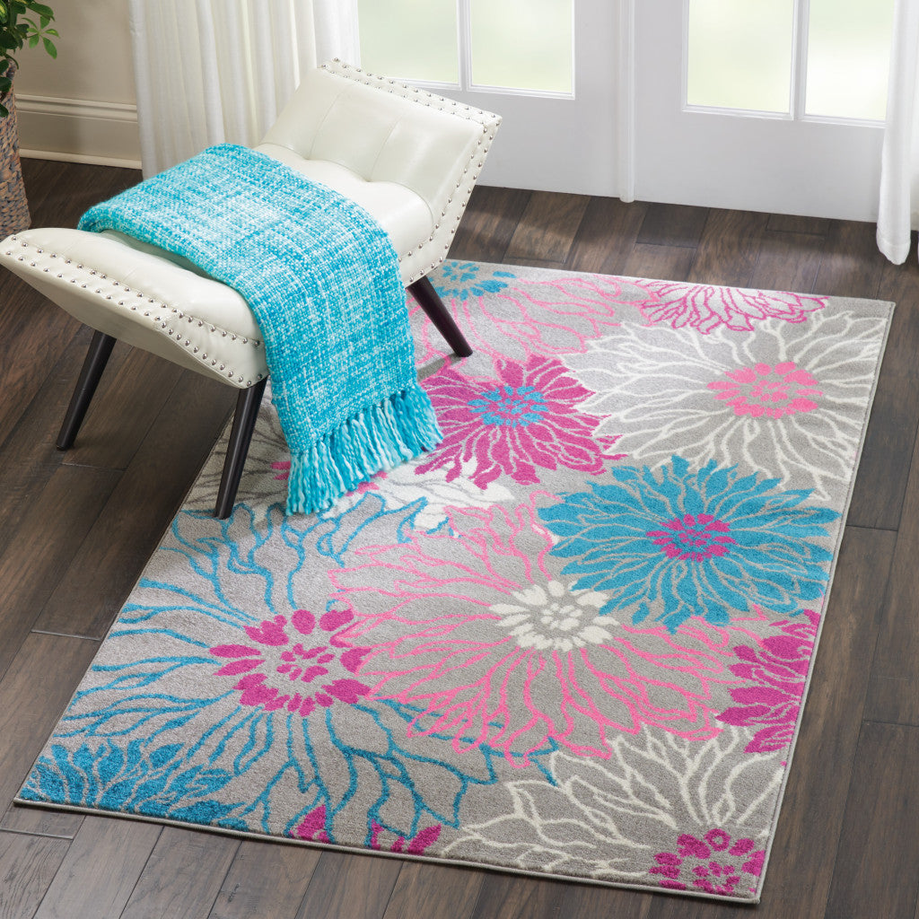 7' X 10' Gray Floral Dhurrie Area Rug