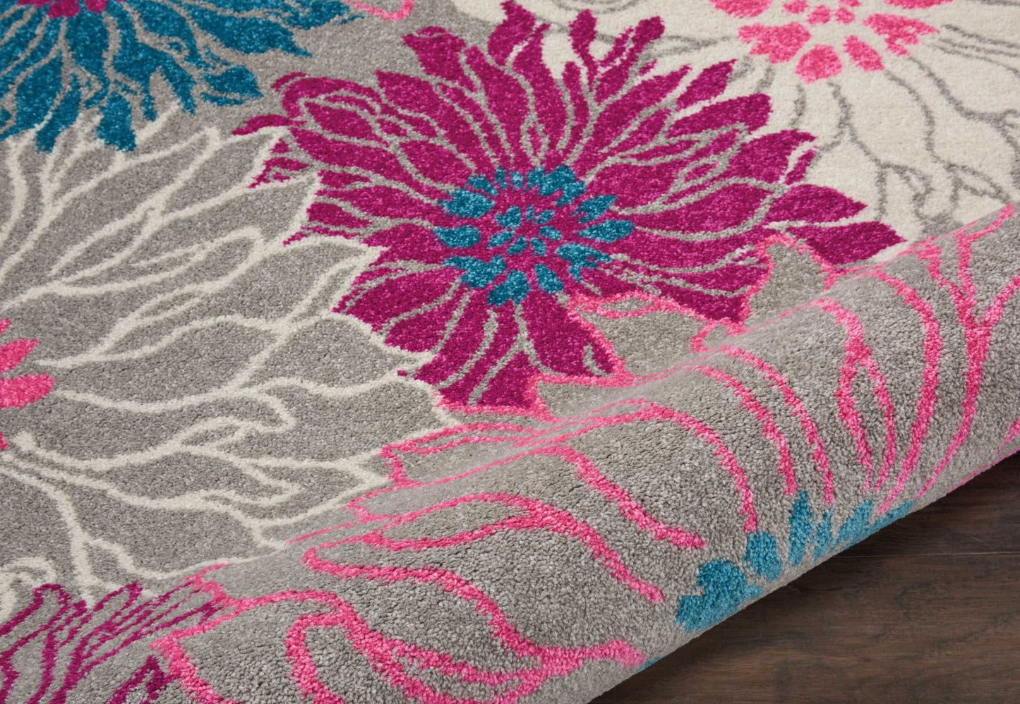 5' X 7' Gray Floral Dhurrie Area Rug