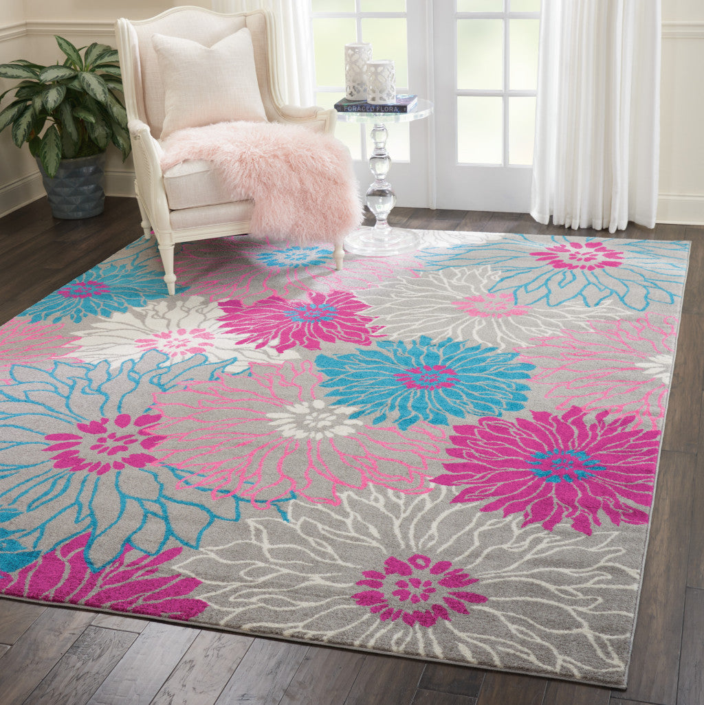 4' Gray Round Floral Dhurrie Area Rug