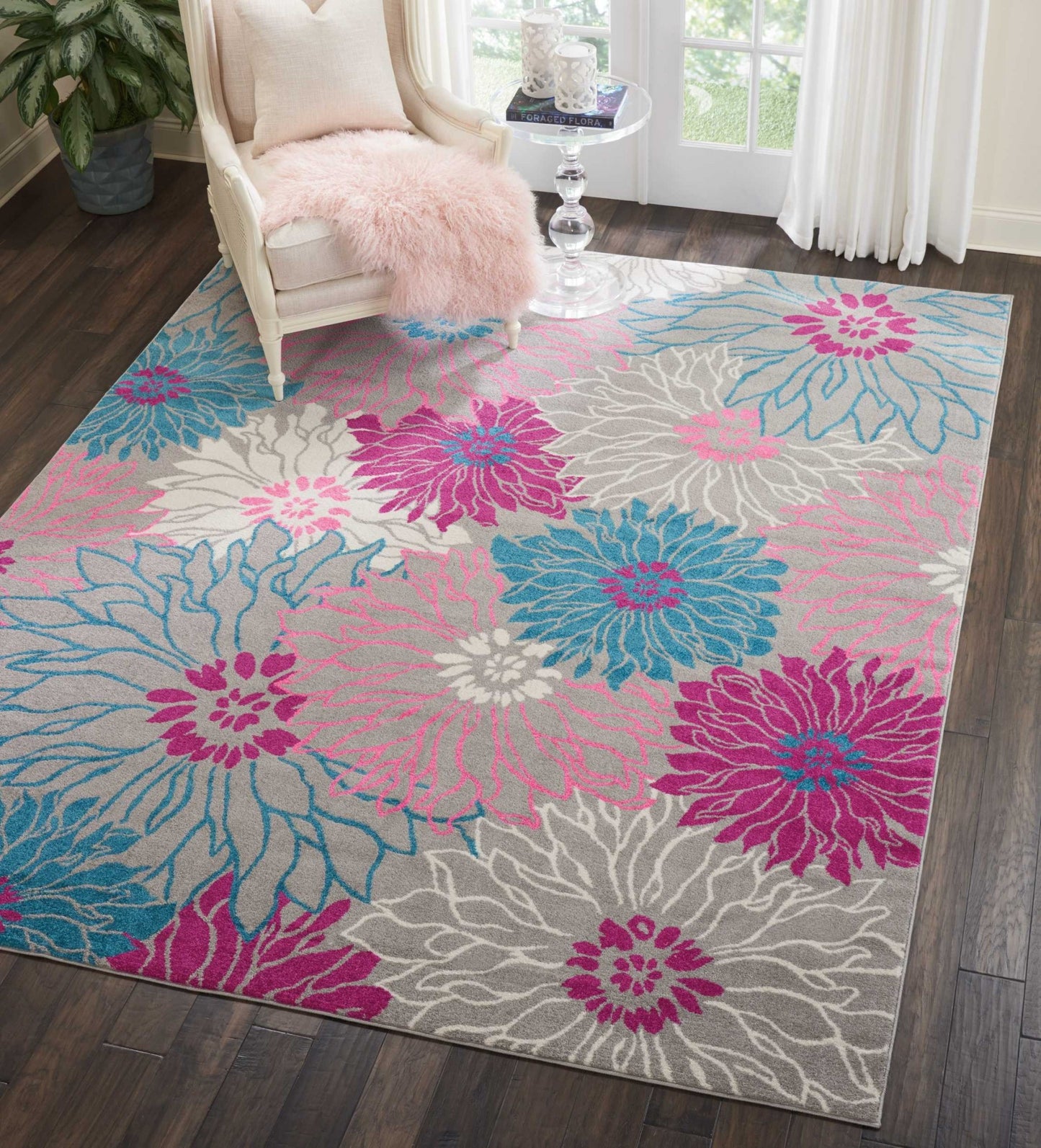 5' X 7' Gray Floral Dhurrie Area Rug