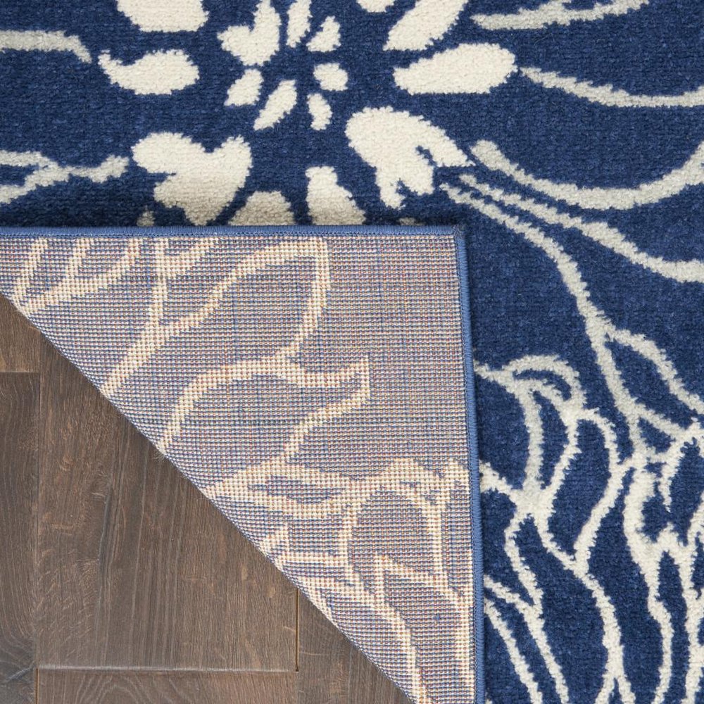 6' Blue And Ivory Floral Runner Rug