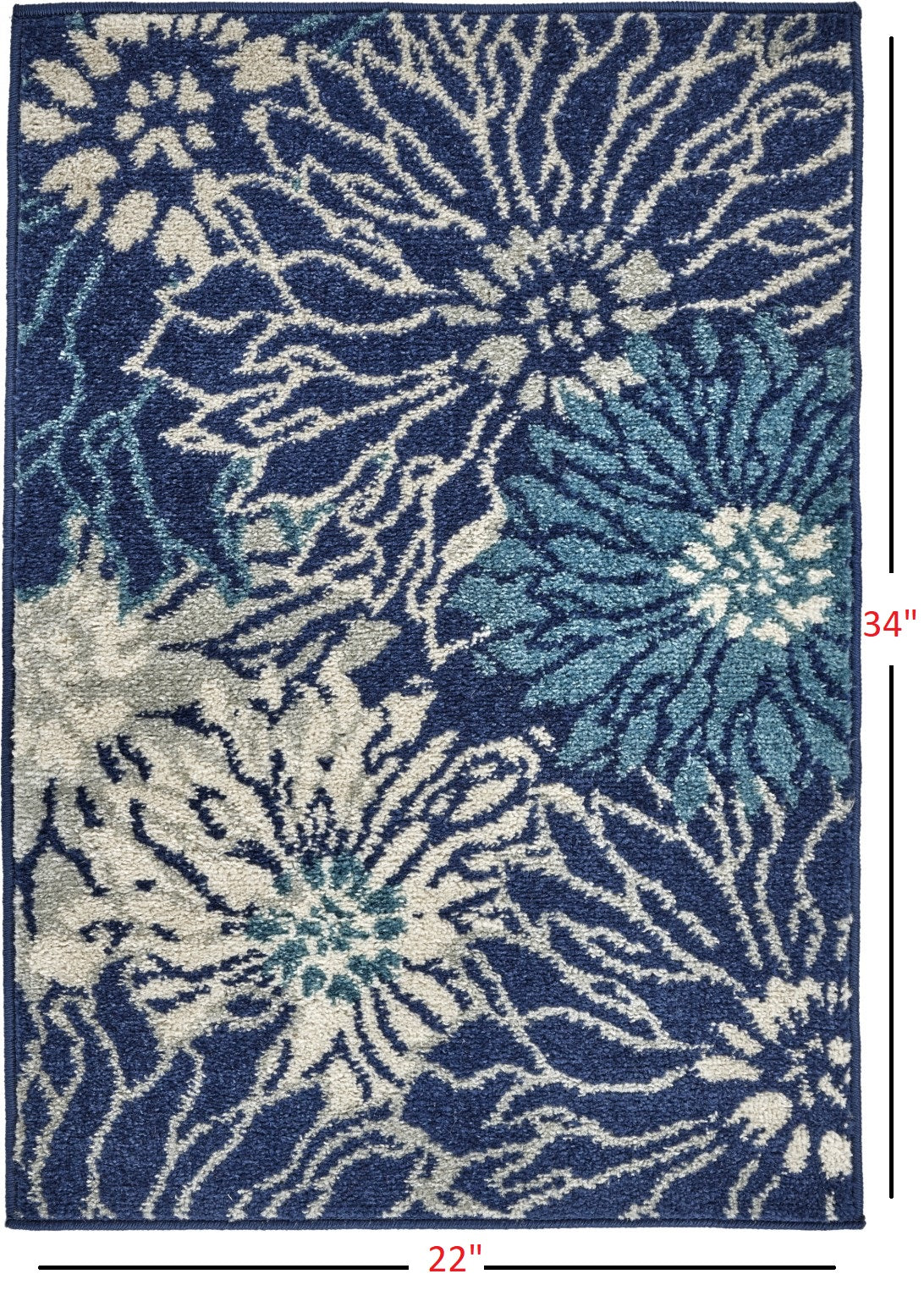 7' X 10' Blue And Ivory Floral Power Loom Area Rug