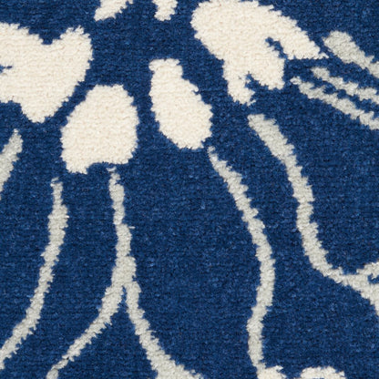 8' Blue And Ivory Floral Round Rug