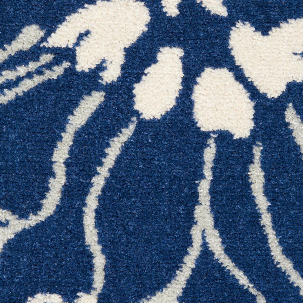 6' Blue And Ivory Floral Runner Rug