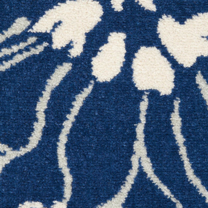 6' Blue And Ivory Floral Runner Rug