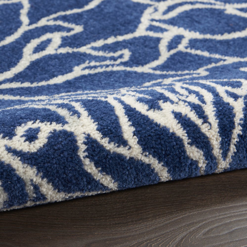 6' Blue And Ivory Floral Runner Rug
