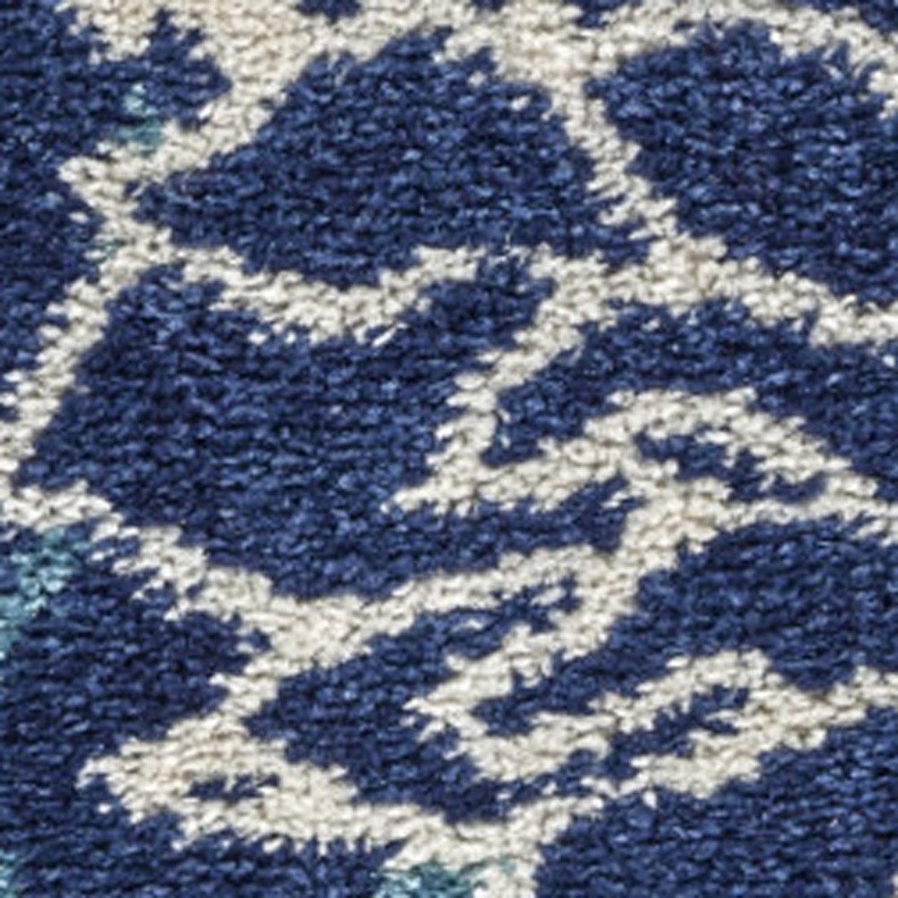 6' Blue And Ivory Floral Runner Rug