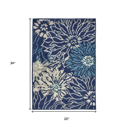 6' Blue And Ivory Floral Runner Rug
