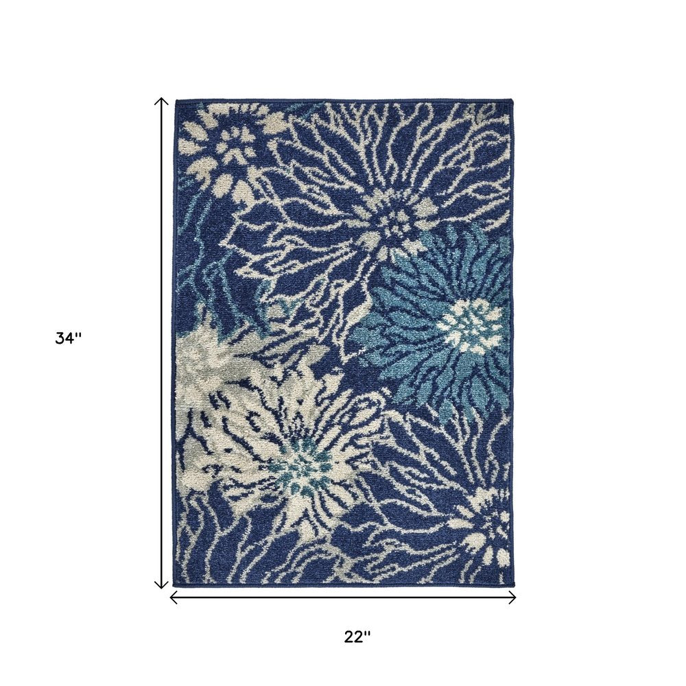 5' X 7' Blue And Ivory Floral Area Rug