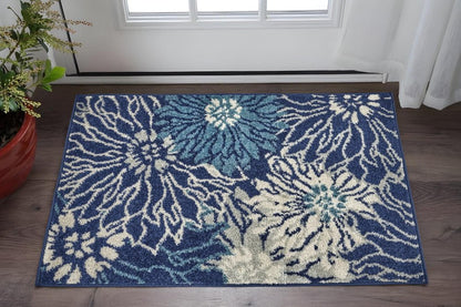 2' X 3' Blue And Ivory Floral Area Rug