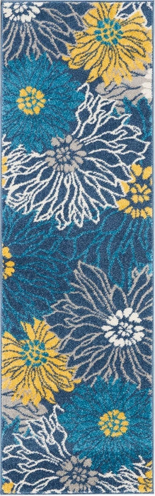 10' Blue Floral Power Loom Runner Rug