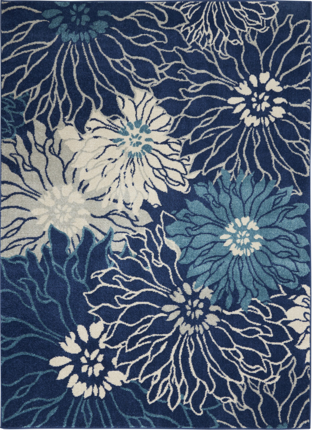 4' X 6' Blue And Ivory Floral Power Loom Area Rug