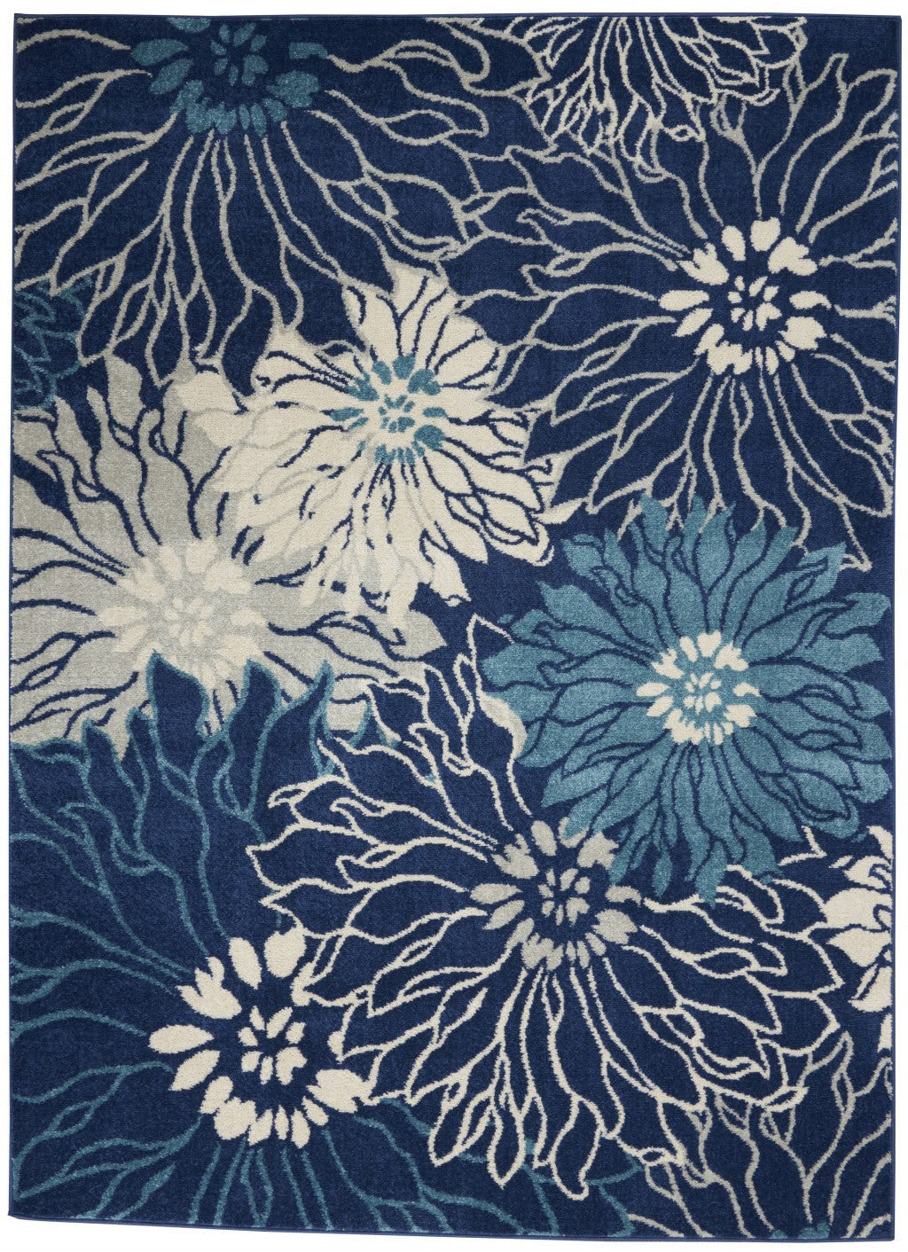 4' Blue And Ivory Round Floral Dhurrie Area Rug