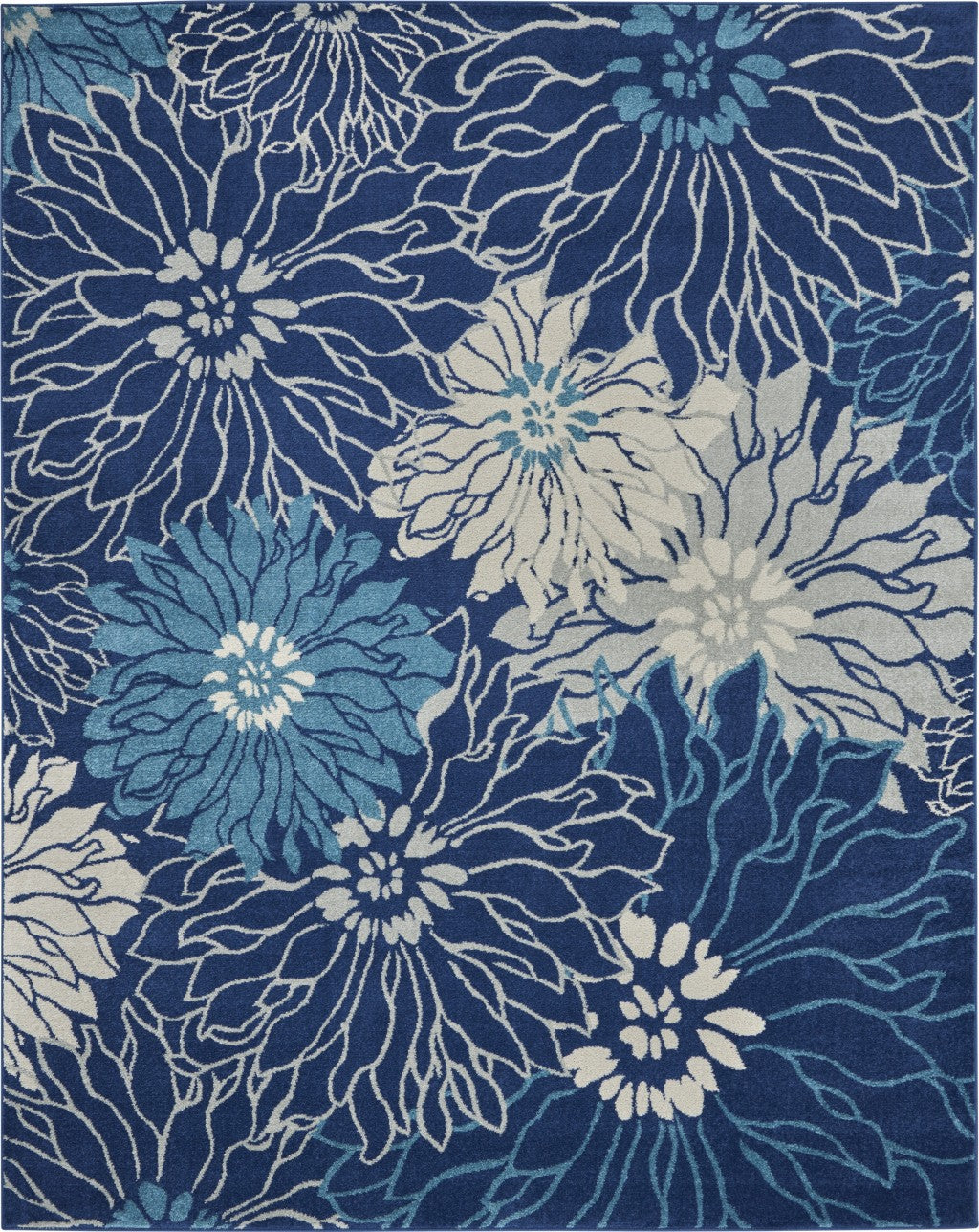 4' Blue And Ivory Round Floral Dhurrie Area Rug