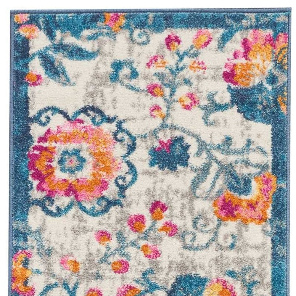 2' X 3' Ivory Floral Power Loom Area Rug