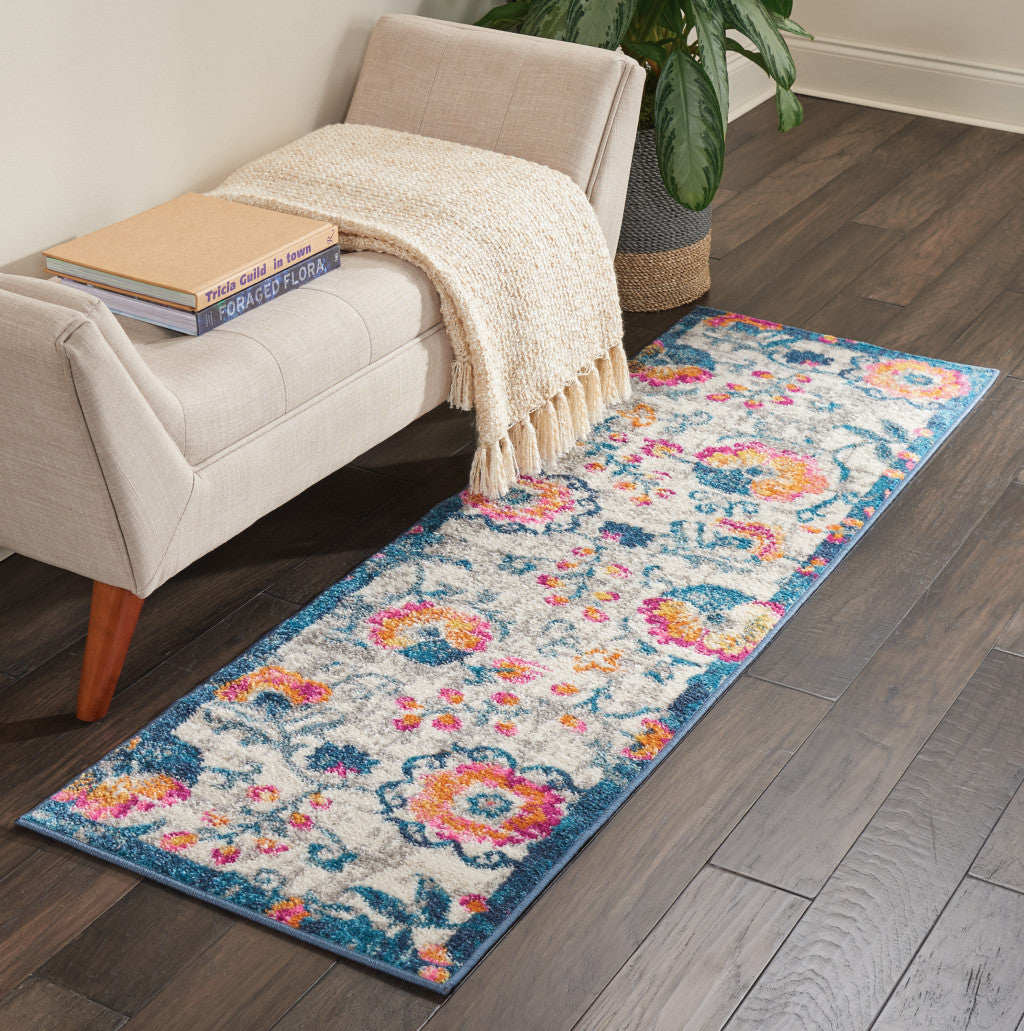 2' X 3' Ivory Floral Power Loom Area Rug