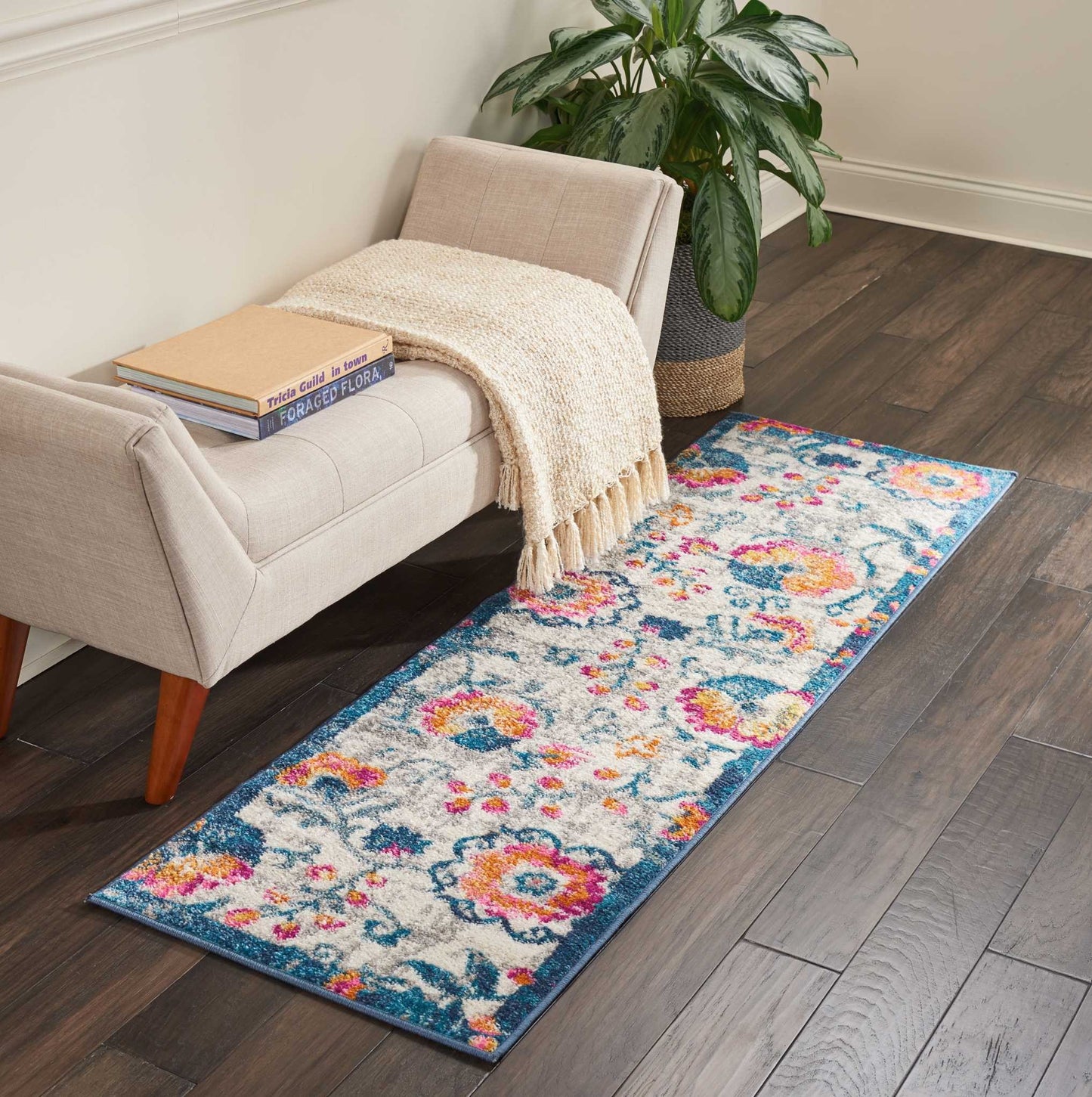 2' X 3' Ivory Floral Power Loom Area Rug