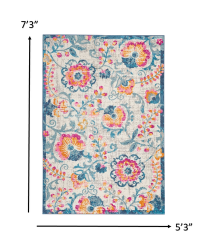 2' X 3' Ivory Floral Power Loom Area Rug