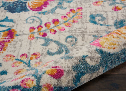 2' X 3' Ivory Floral Power Loom Area Rug