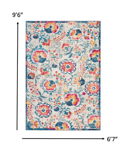 2' X 3' Ivory Floral Power Loom Area Rug