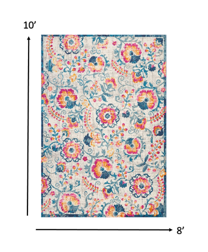 2' X 3' Ivory Floral Power Loom Area Rug