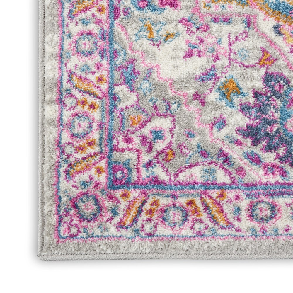8' Light Gray And Pink Medallion Runner Rug