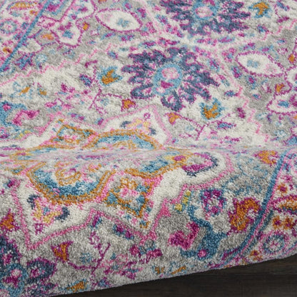 8' Light Gray And Pink Medallion Runner Rug
