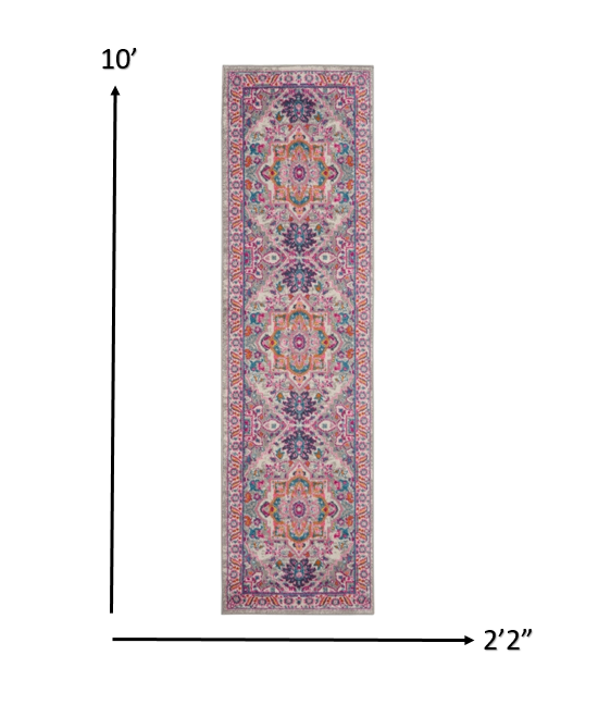 6' Pink And Gray Power Loom Runner Rug
