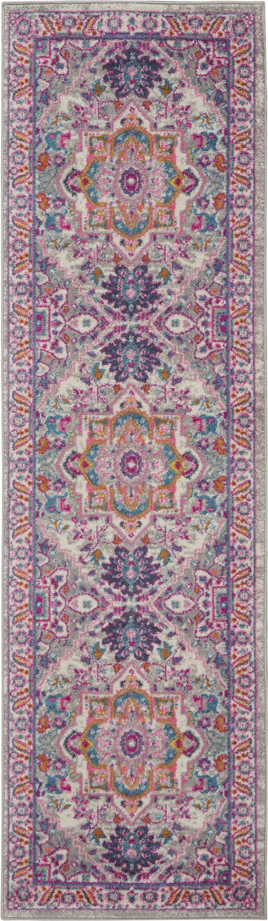 6' Pink And Gray Power Loom Runner Rug