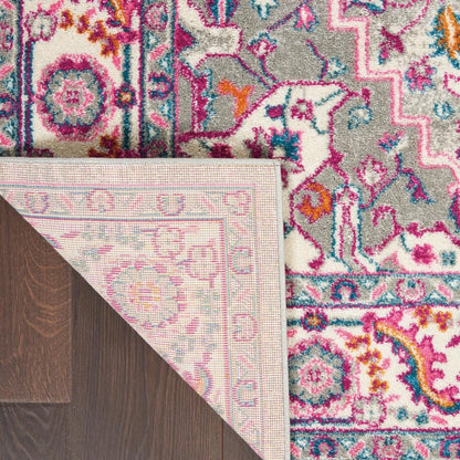 7' X 10' Light Gray And Pink Medallion Area Rug