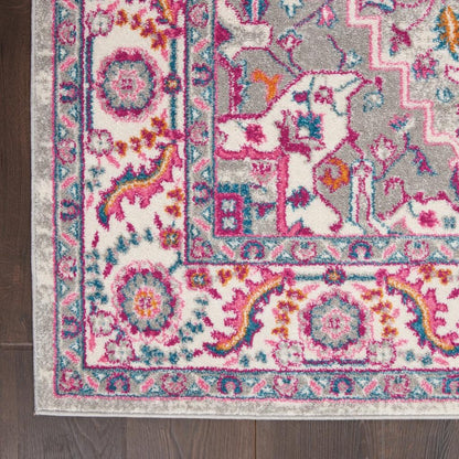 7' X 10' Light Gray And Pink Medallion Area Rug