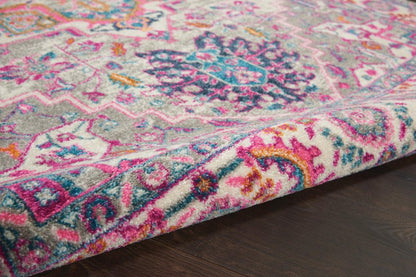 7' X 10' Light Gray And Pink Medallion Area Rug