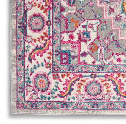 7' X 10' Light Gray And Pink Medallion Area Rug