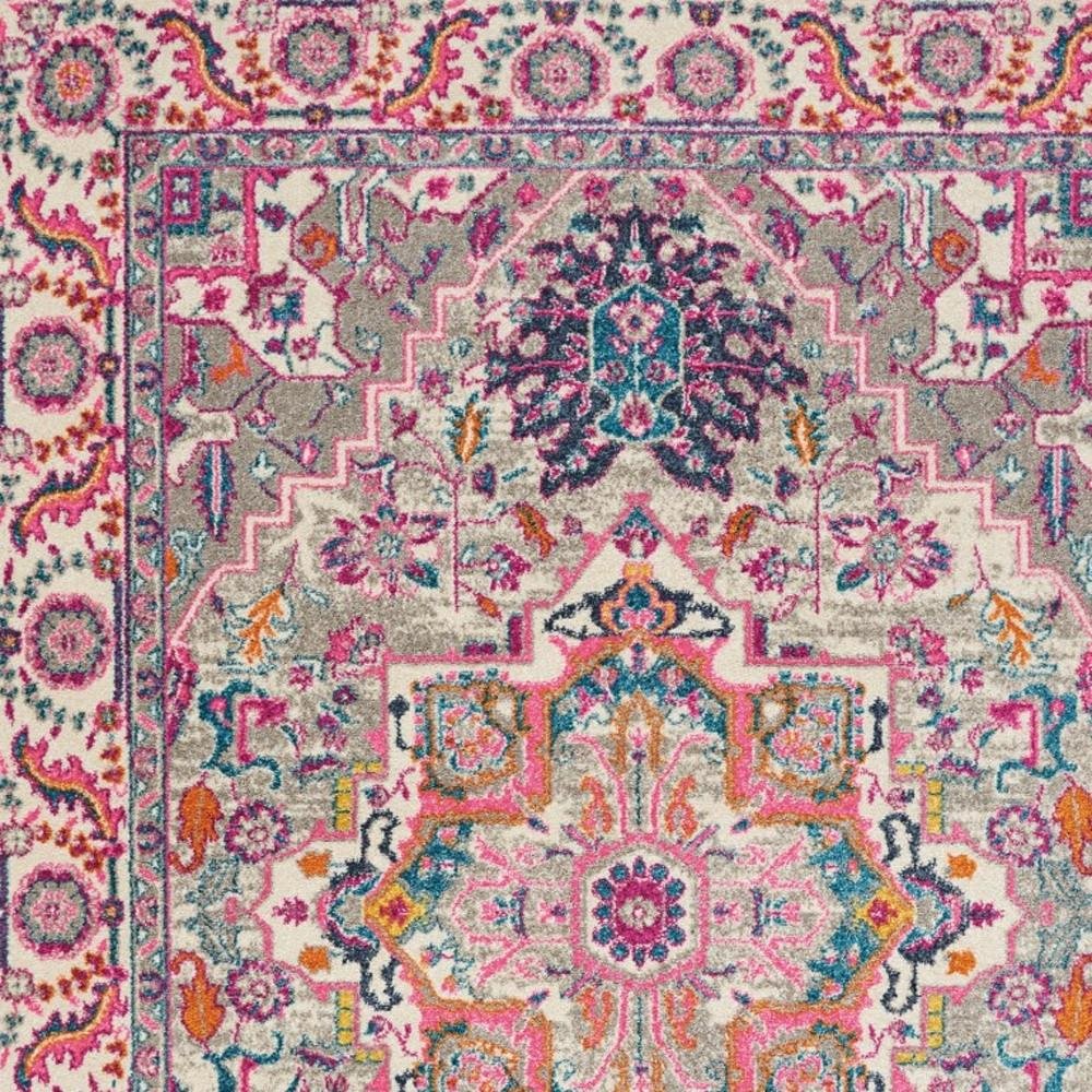 7' X 10' Light Gray And Pink Medallion Area Rug