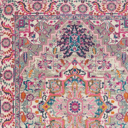 7' X 10' Light Gray And Pink Medallion Area Rug