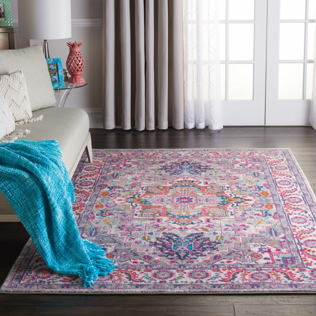 7' X 10' Pink And Gray Power Loom Area Rug