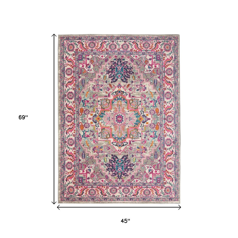8' X 10' Light Gray And Pink Medallion Area Rug