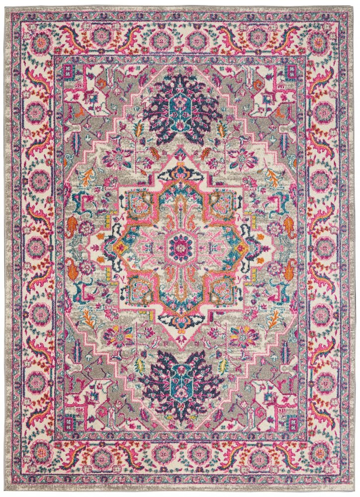 4' X 6' Light Gray And Pink Medallion Area Rug