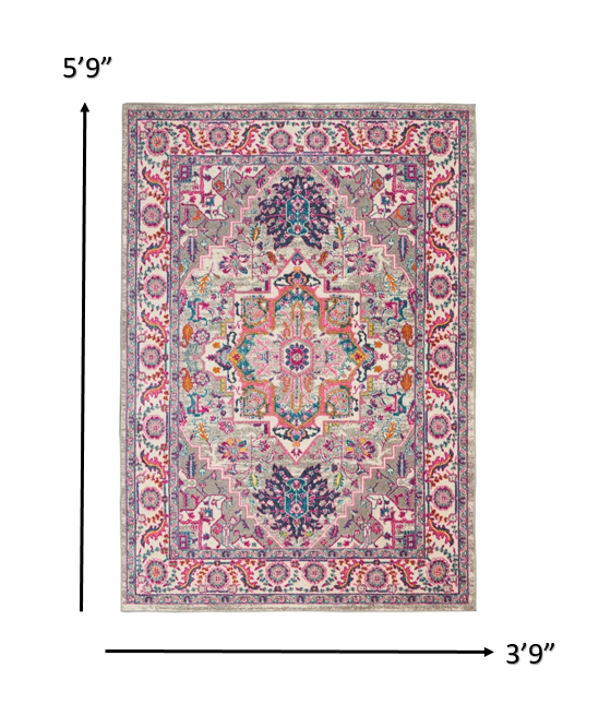 7' X 10' Pink And Gray Power Loom Area Rug