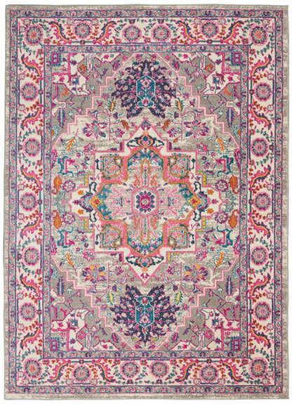4' X 6' Light Gray And Pink Medallion Area Rug