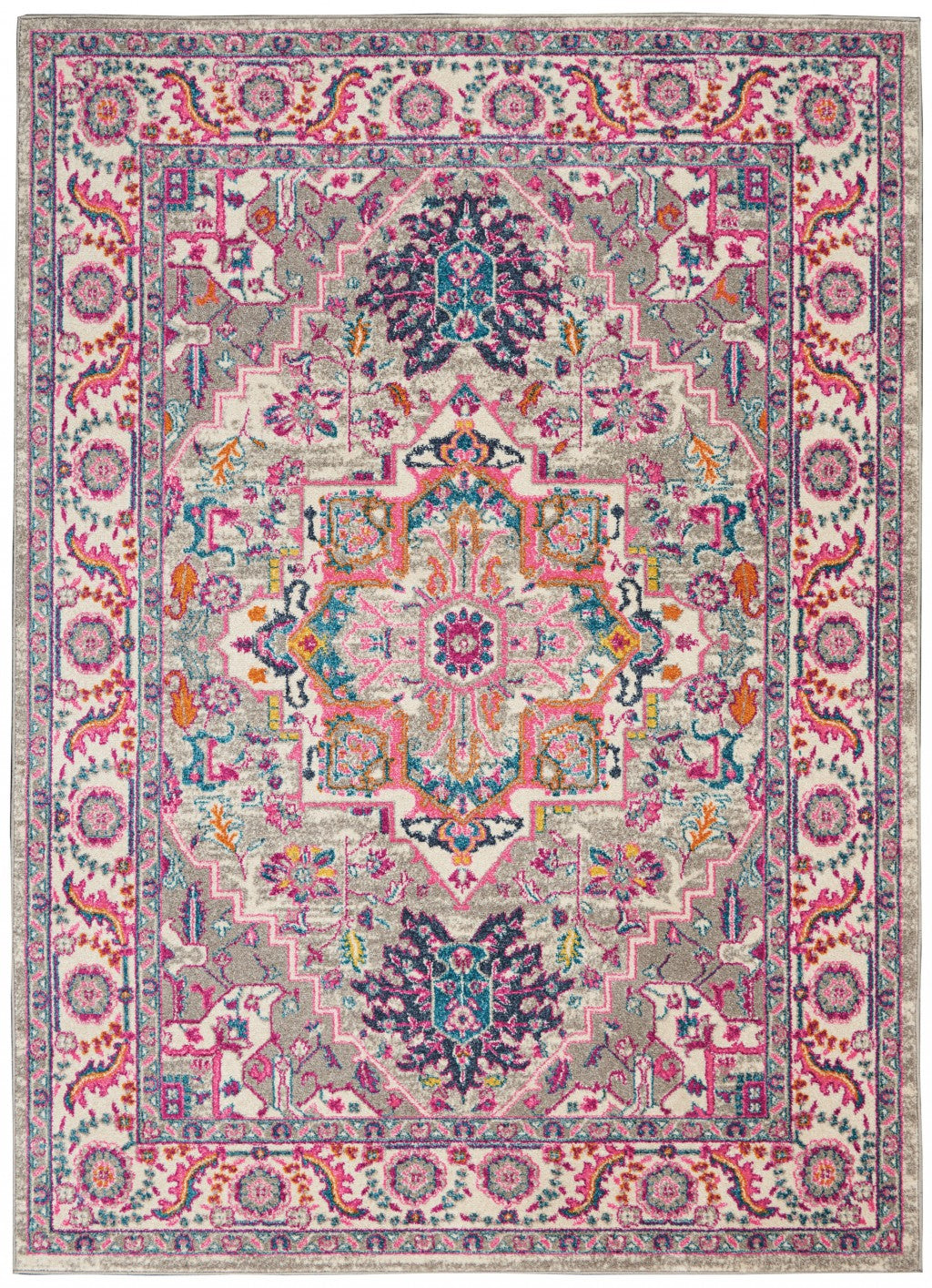 7' X 10' Pink And Gray Power Loom Area Rug