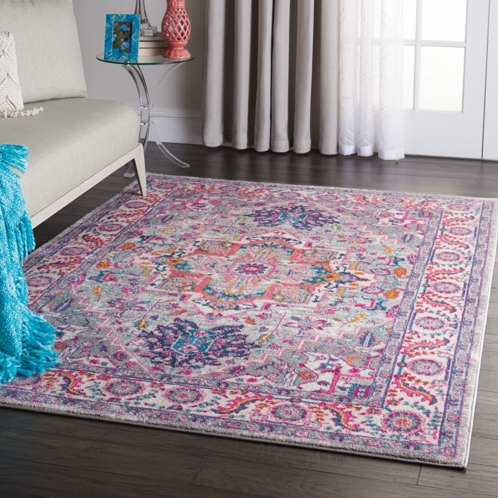 7' X 10' Pink And Gray Power Loom Area Rug