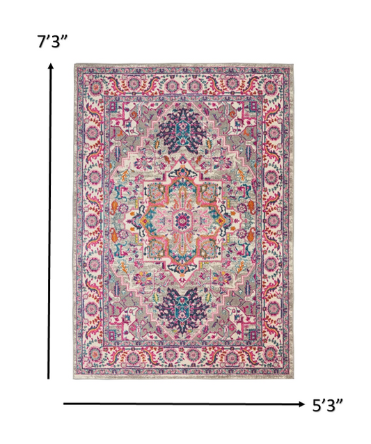 5' X 7' Pink And Gray Power Loom Area Rug